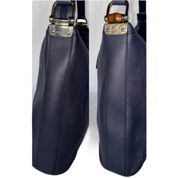 GUC Gucci Bamboo Navy Blue Shoulder Bag w/ COA - Picture 6 of 16